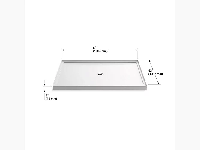 60" x 42" single-threshold shower base with center drain-1-large